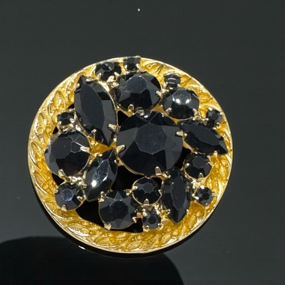 Vintage Jet Black Multi Shaped Glass Stone Brooch